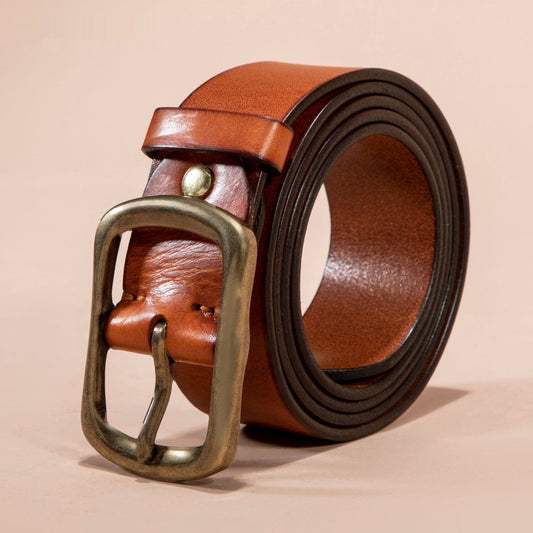 men’s retro leather belt brass buckle waist styling outfit detail shot