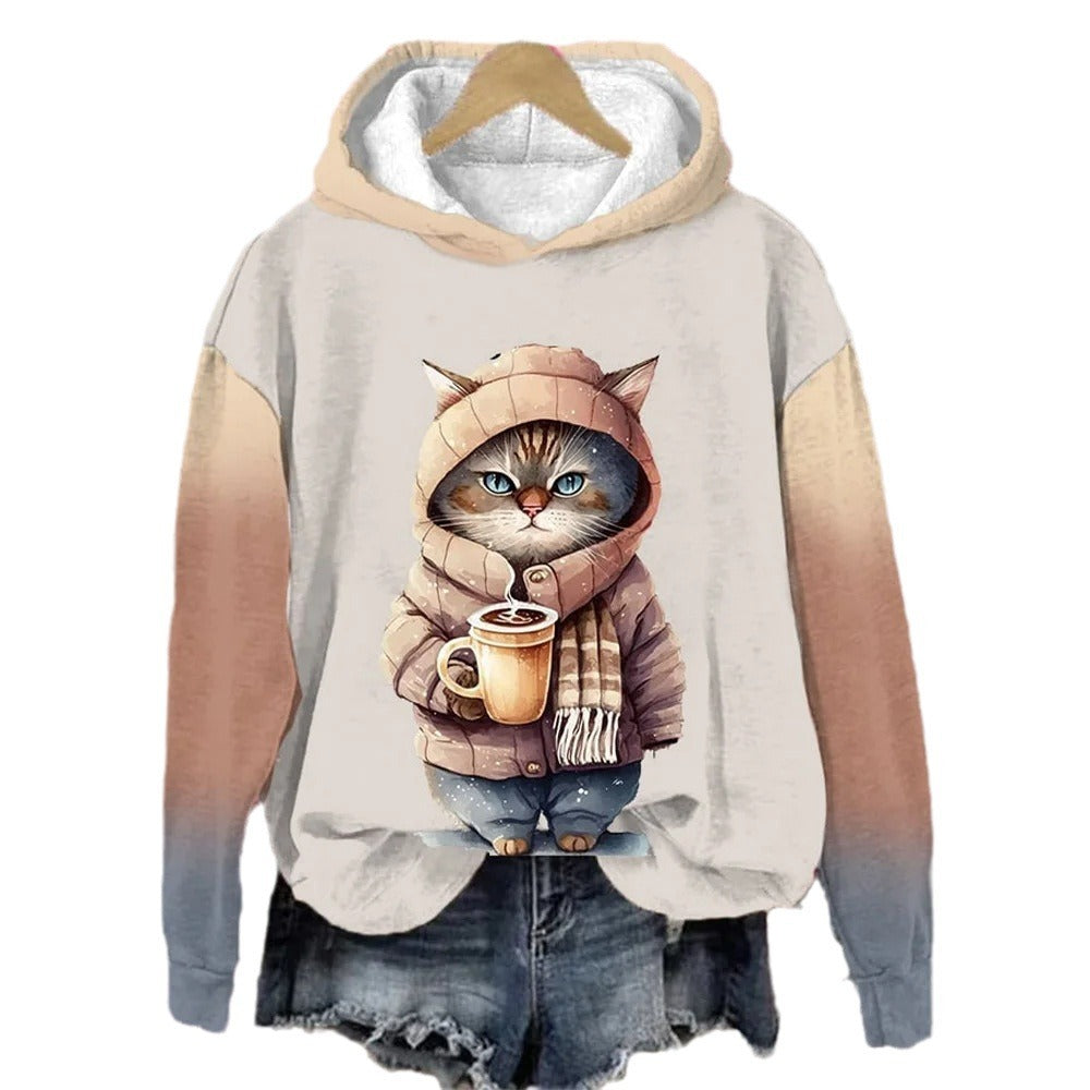 3D cat hoodie displayed in WY2 color variant for casual wear