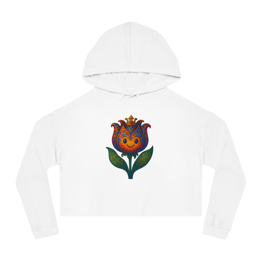 “Adjustable Hood & Ribbed Cuffs: The Ultimate Floral Cropped Hoodie”