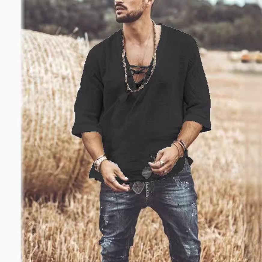 Apricot Lace Up T-Shirt for Men – Unique & Stylish Look