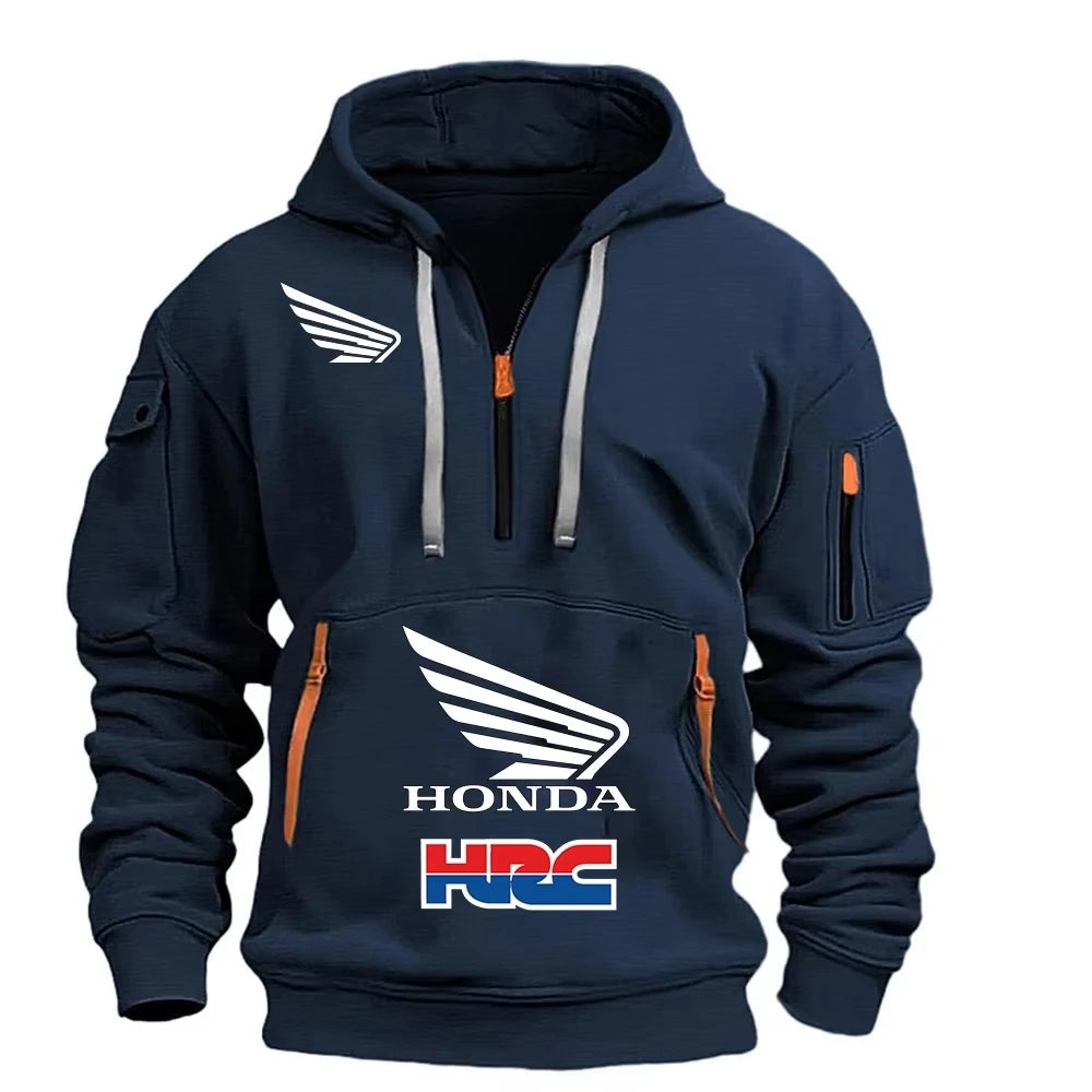Black Polyester Honda Logo Hoodie for Motorcycle Riders