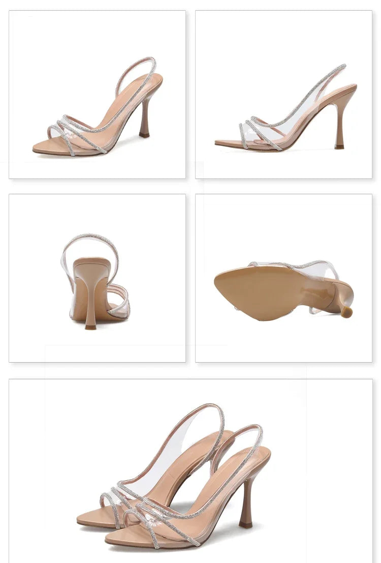Bridal styling – rhinestone slingback pumps with clear PVC peep toe and 9 cm stiletto