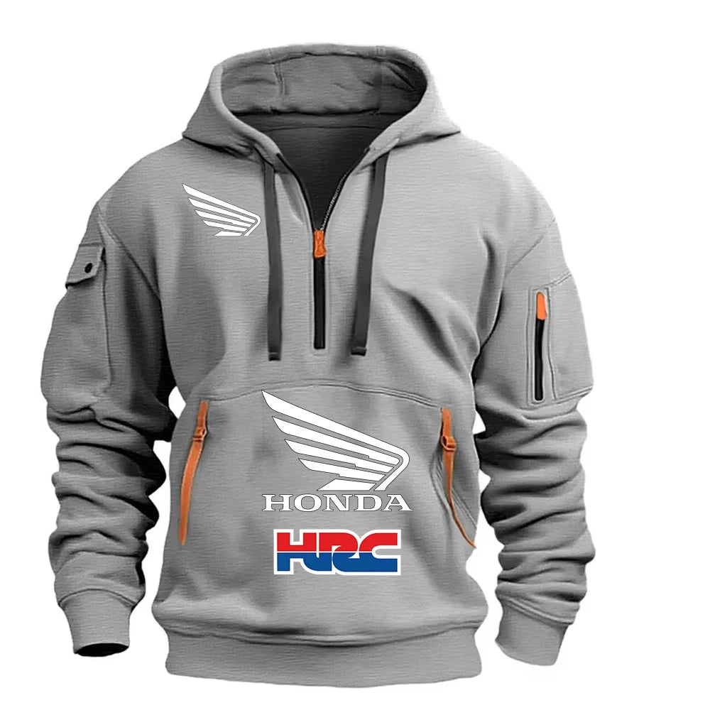 Casual Honda Motorcycle Hoodie Jacket with Logo Print
