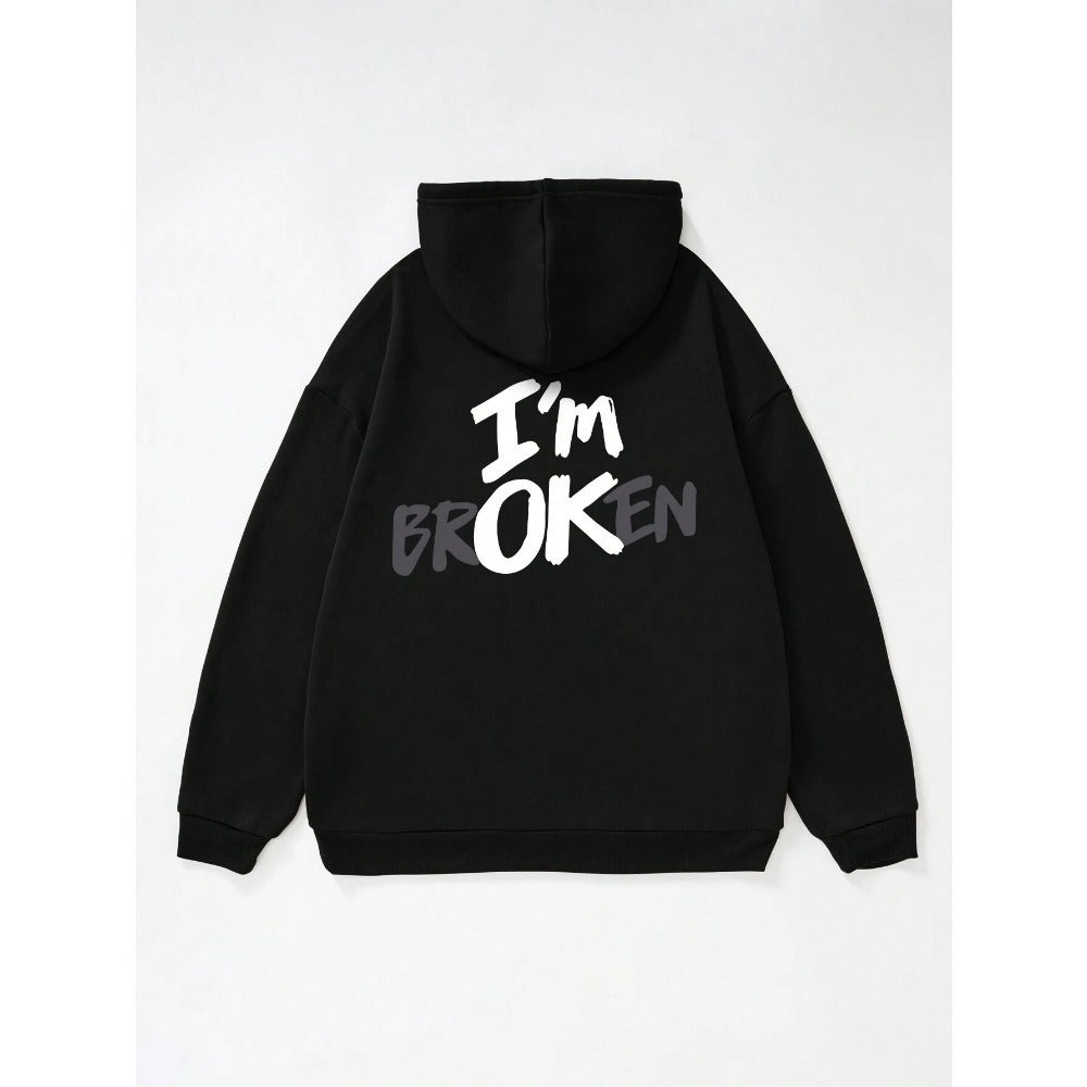 Casual layered look featuring the “I'm OK” hoodie.
