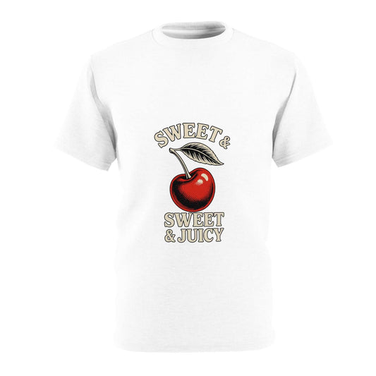 White unisex tee with sweet cherry graphic