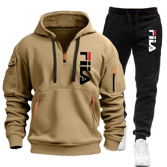 Men's Tracksuit Set: Elevate Your Jog in Style Print Pattern: Hooded Sweatshirt with Pockets