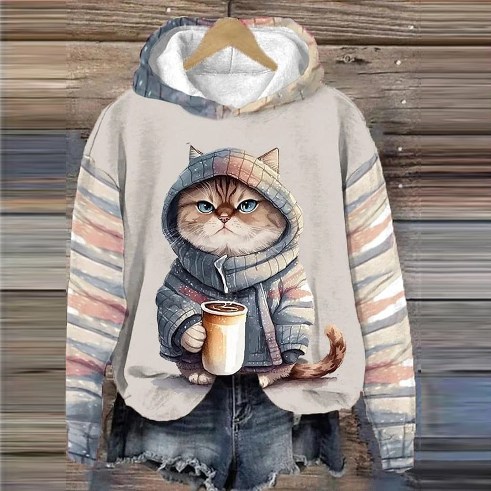 Cozy thick 3D cat hoodie ideal for fall and winter layering
