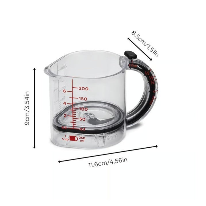 Dishwasher-Safe 4-in-1 Measuring Cup with Bold Dual Scales in Red Print