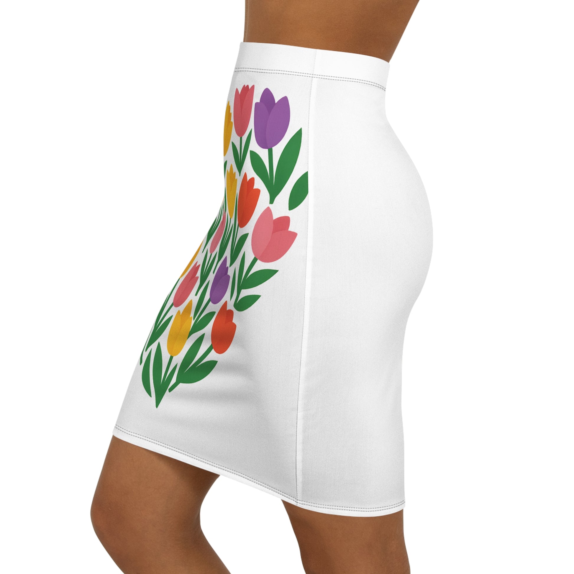 Elastic waistband ensures a snug and flattering mid-waist fit.
