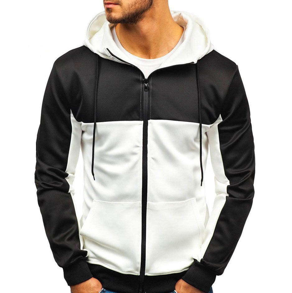 Side profile of casual men’s hoodie cardigan with zipper