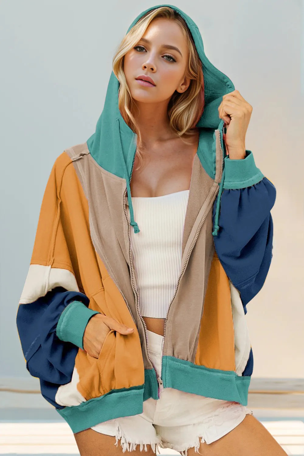 Full Size Color Block Hoodie – Soft Cotton Blend for All-Day Wear