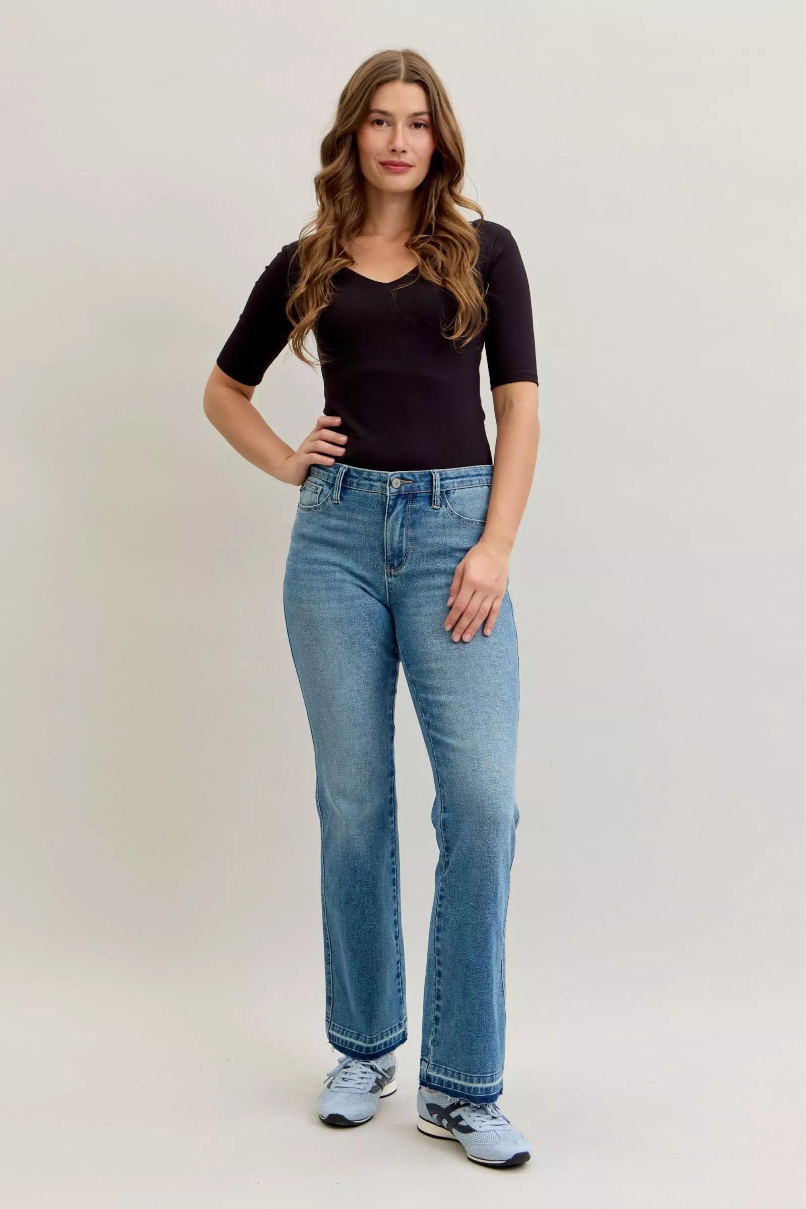 Judy Blue bootcut jeans – release hem close-up detail