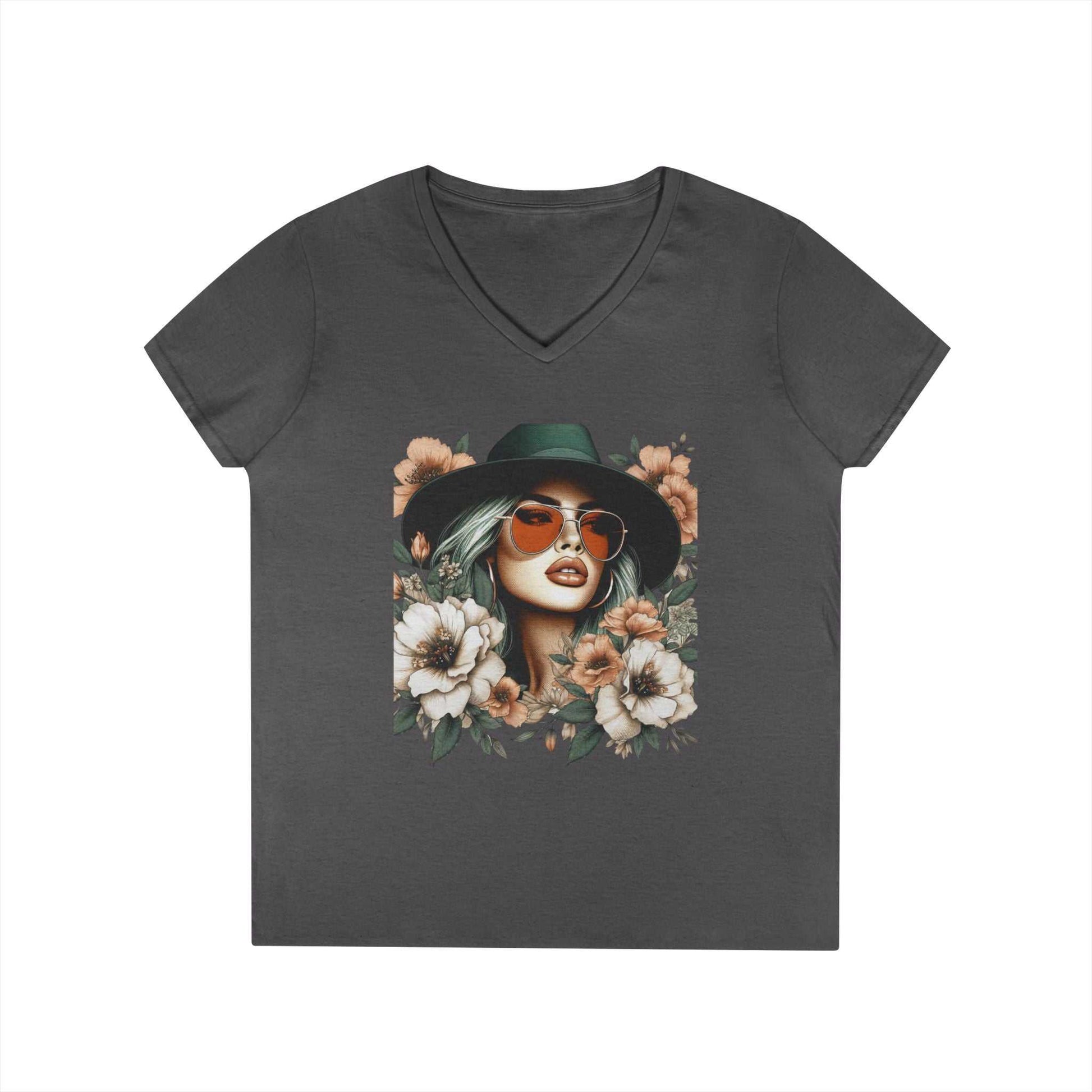 Floral V-Neck T-Shirt – Stylish & Comfy for Women www.PrintOne1.com