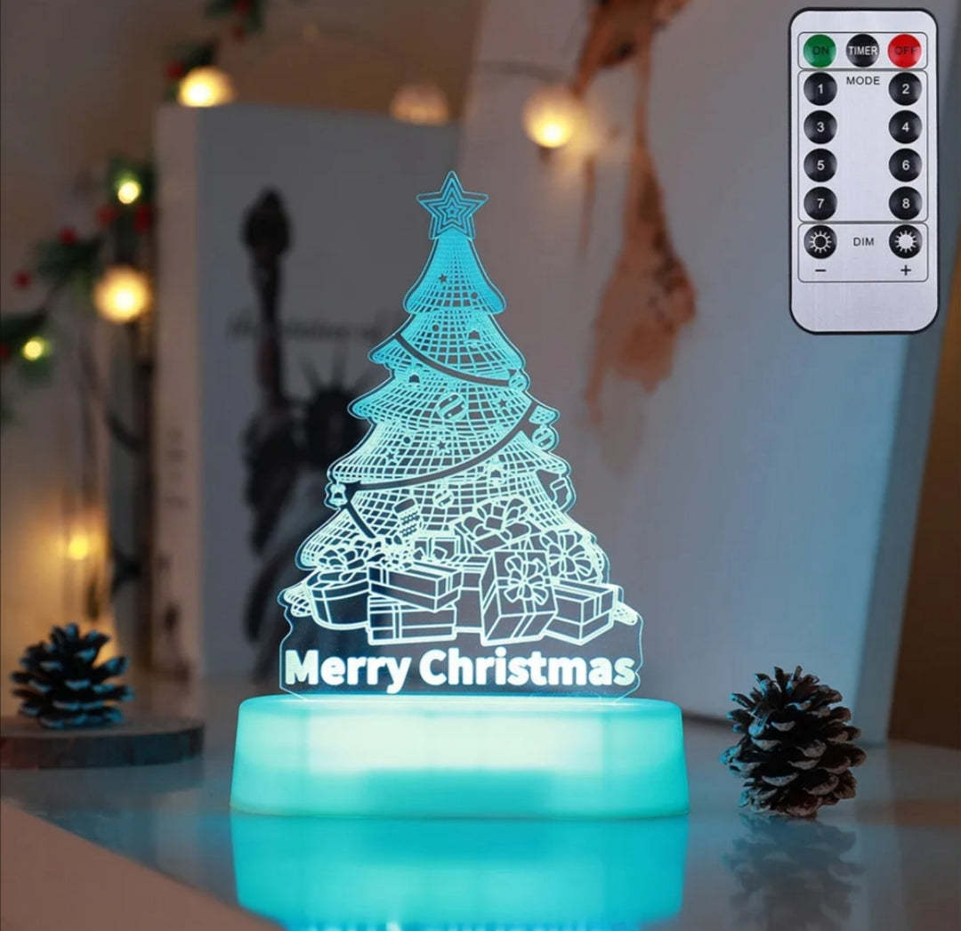 Living room shelf vignette with Christmas LED Night Light centerpiece