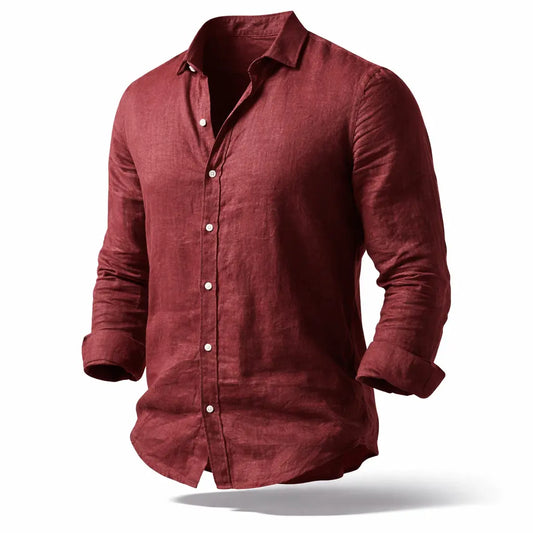 Men's beach shirt lapel collar long sleeve shirts in light blue polyester, relaxed resort look for warm travel days