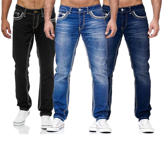 Men’s slim straight-leg jeans – light blue casual look with zip fly