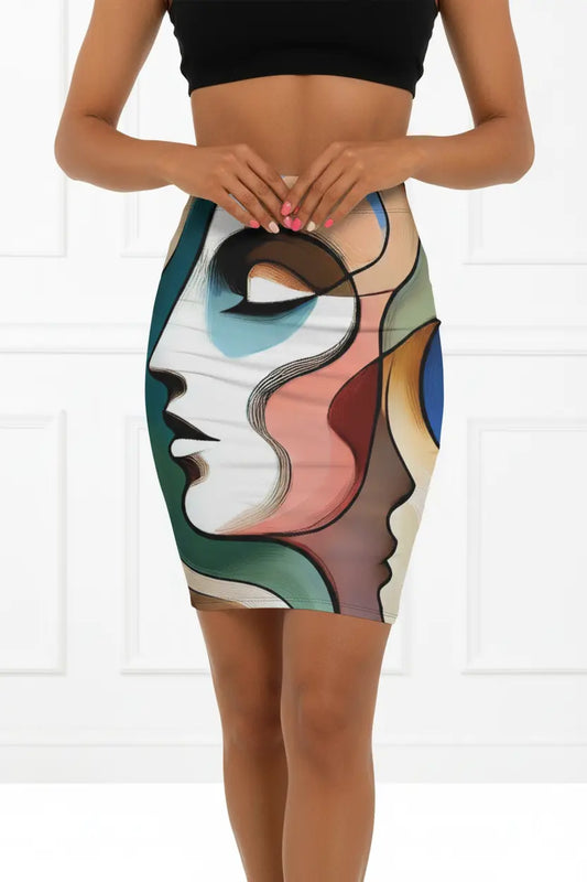 stretch office skirt abstract print elegant slim fit women