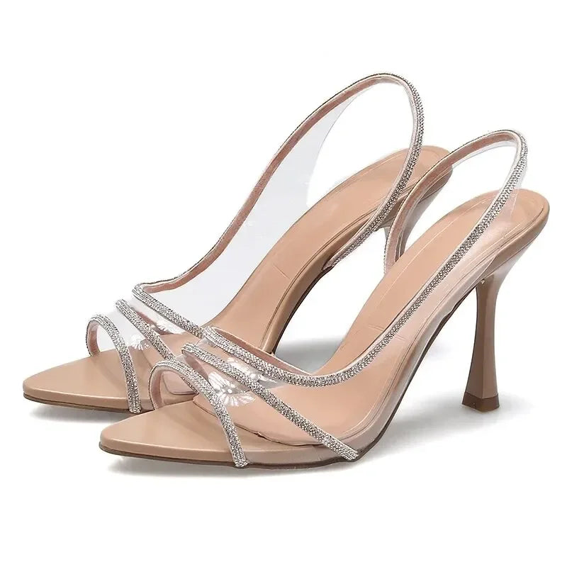 On-foot look – transparent slingback pumps with thin stiletto heel