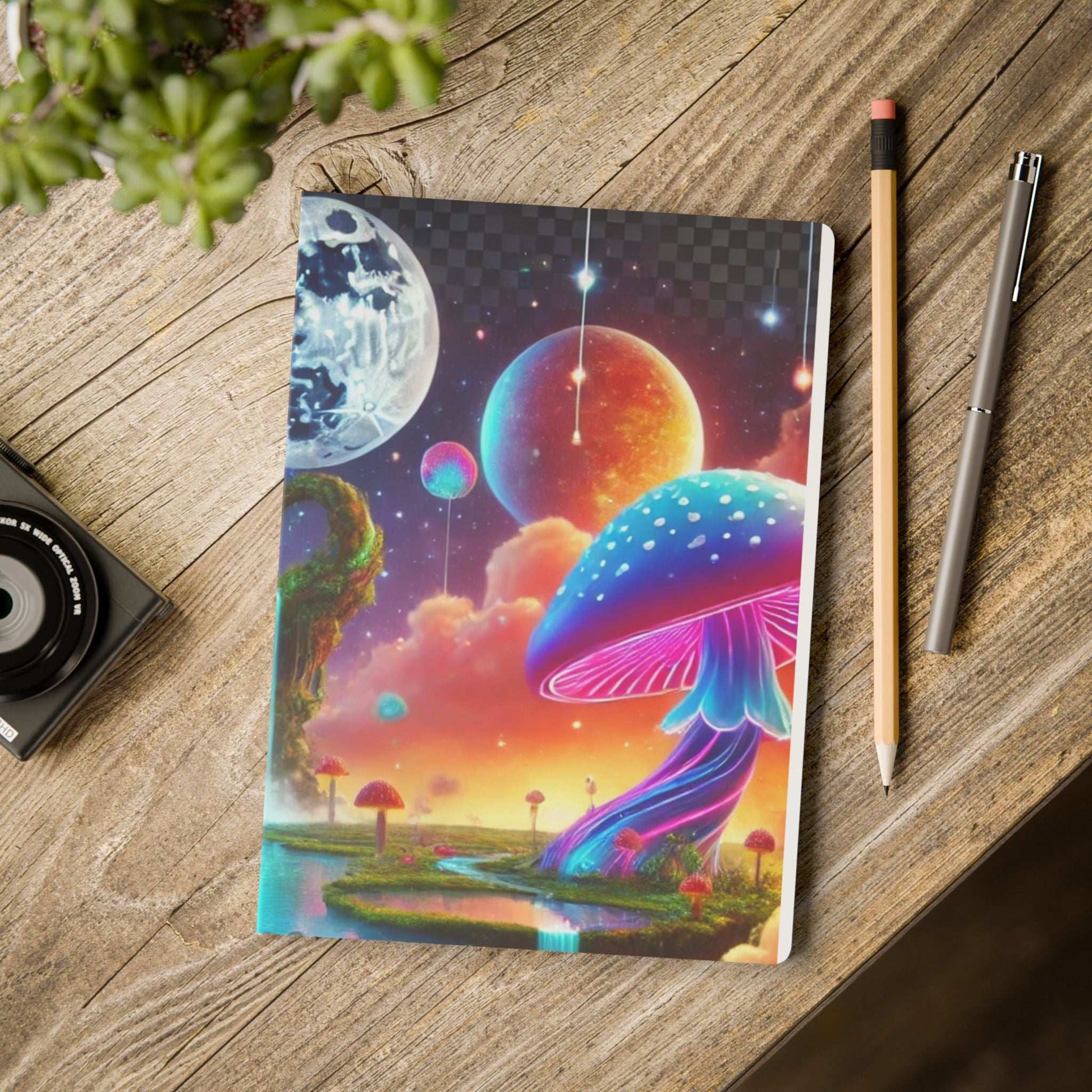 Open journal with perforated writing pages and colorful design