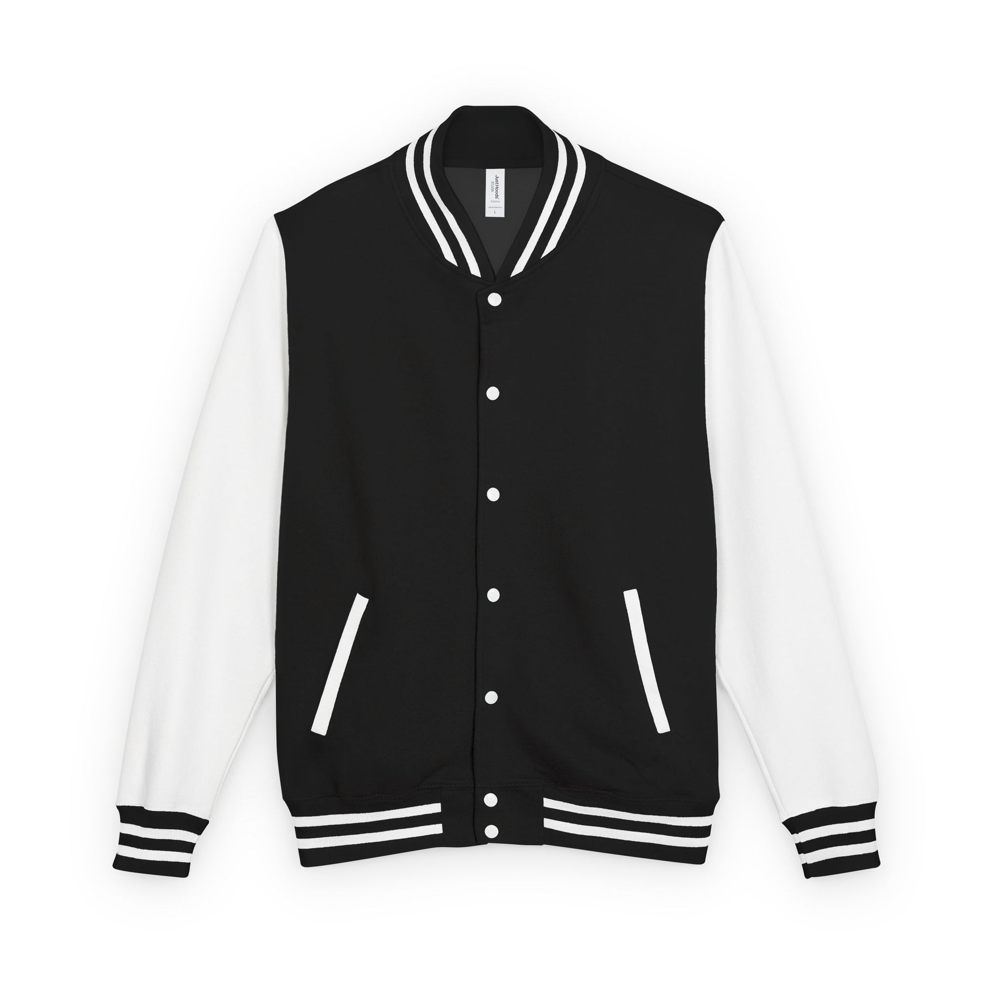 Premium unisex varsity jacket made in the USA, worn by a model in a relaxed autumn streetwear setting
