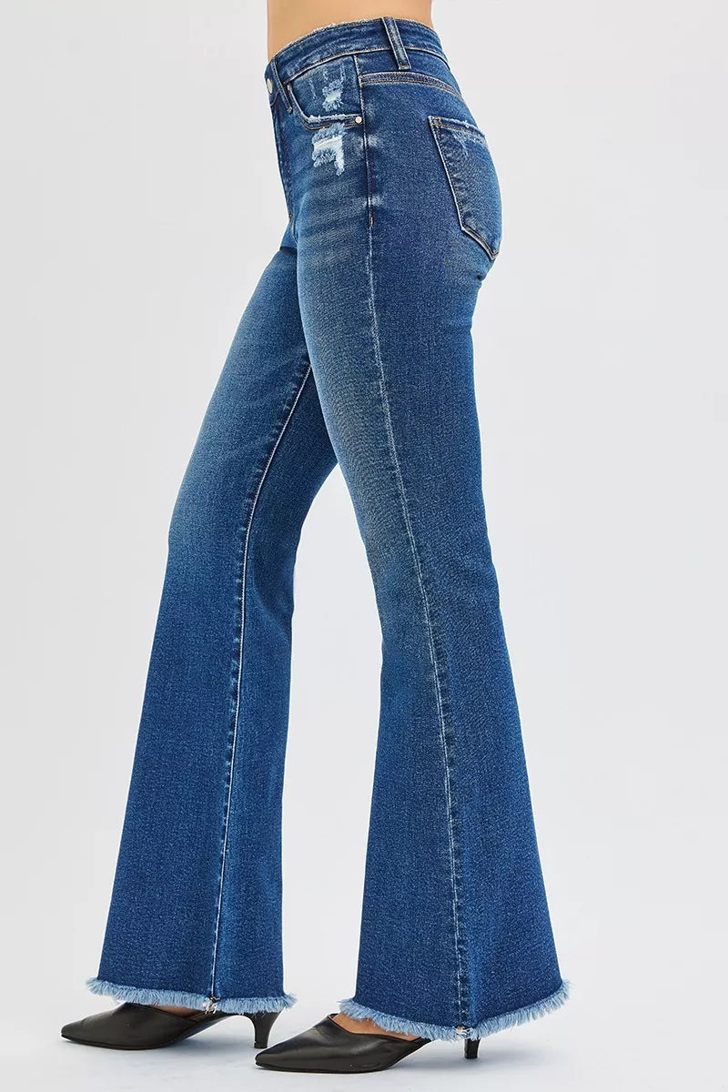 Risen high rise flare jeans studio lighting – true fit