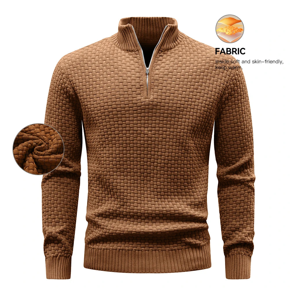 Men’s Quarter Zip Knit Sweater – Casual Mock Neck