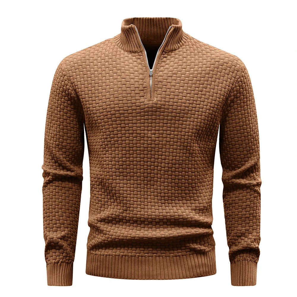 Men’s Quarter Zip Knit Sweater – Casual Mock Neck