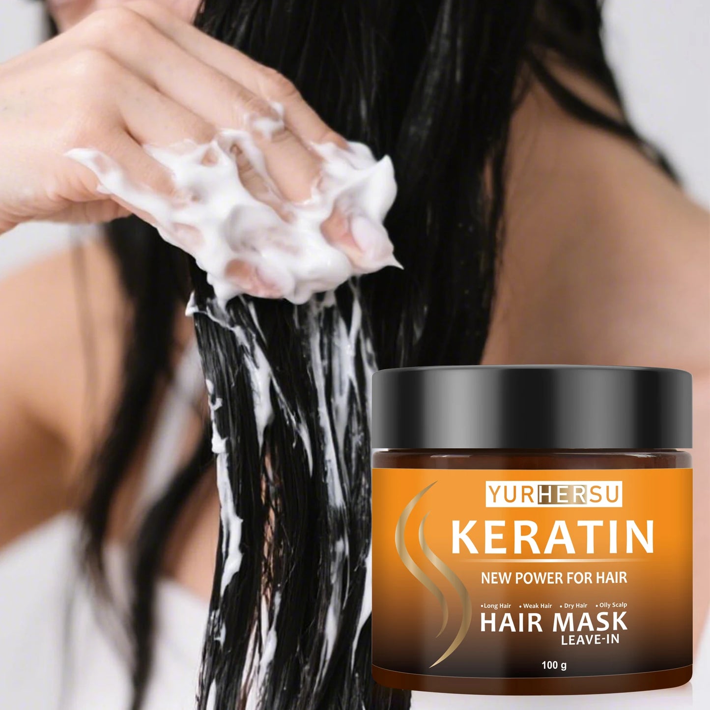 hair mask keratin repair flat lay with towel to show 1-step leave-in anti-breakage routine for extremely damaged hair