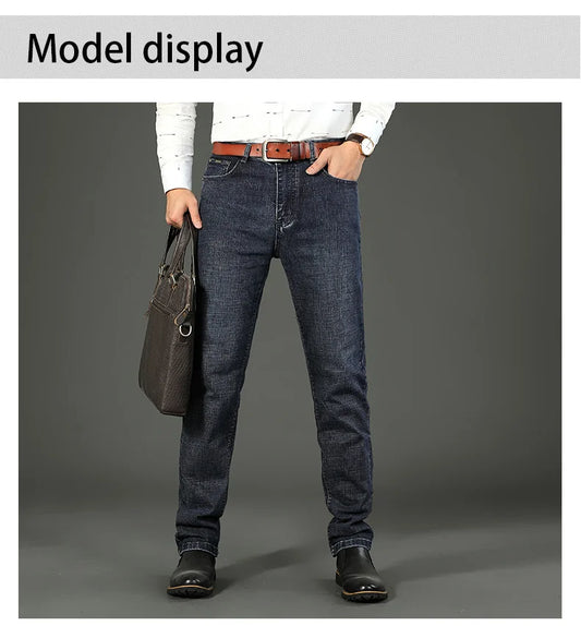 "men's mid rise straight jeans in classic black paired with leather shoes for office-ready outfit"