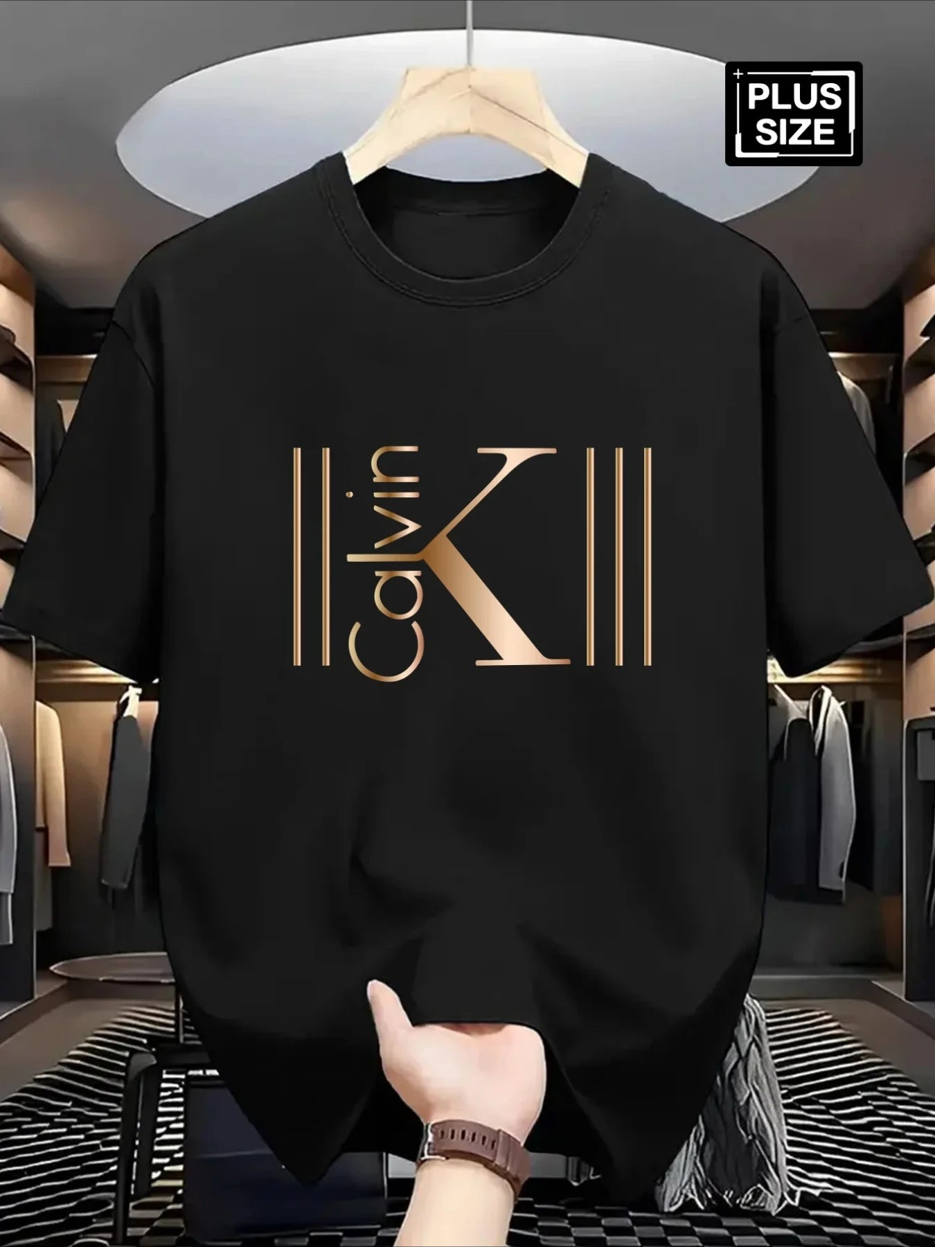 tall t shirts inspired white cotton graphic tee with gold K print, breathable knit comfort for active casual days