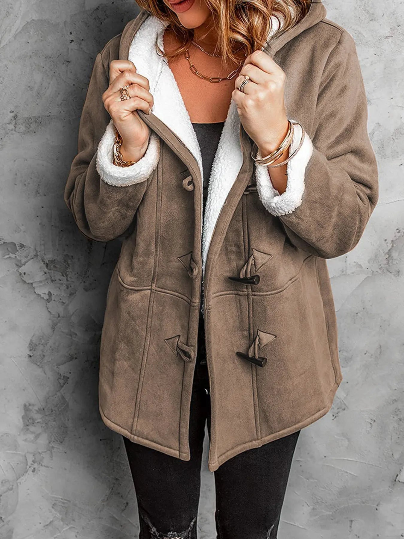 Sherpa Lined Toggle Coat – Cozy hood detail for winter