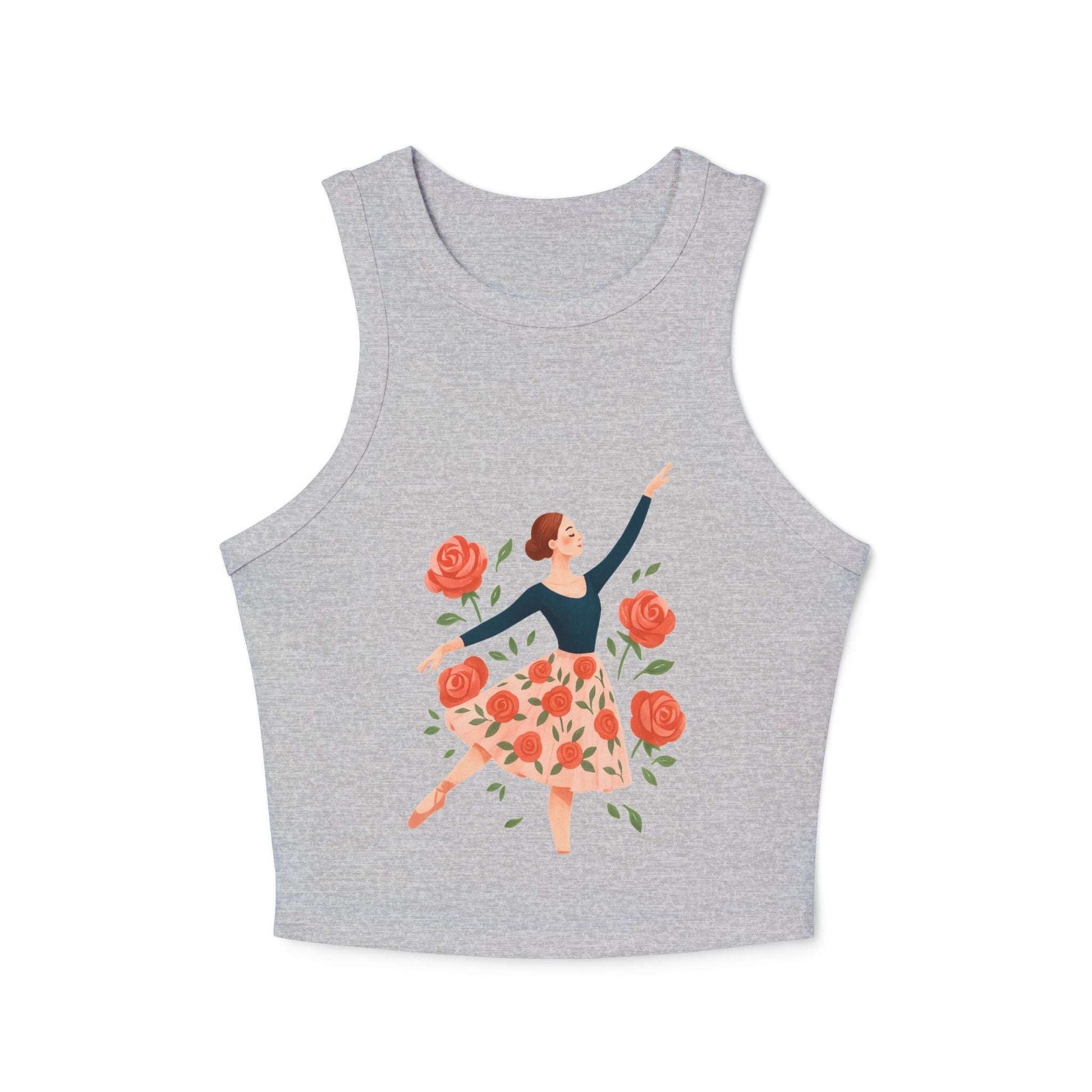 Back view of micro rib racer tank top for women in cotton-polyester blend