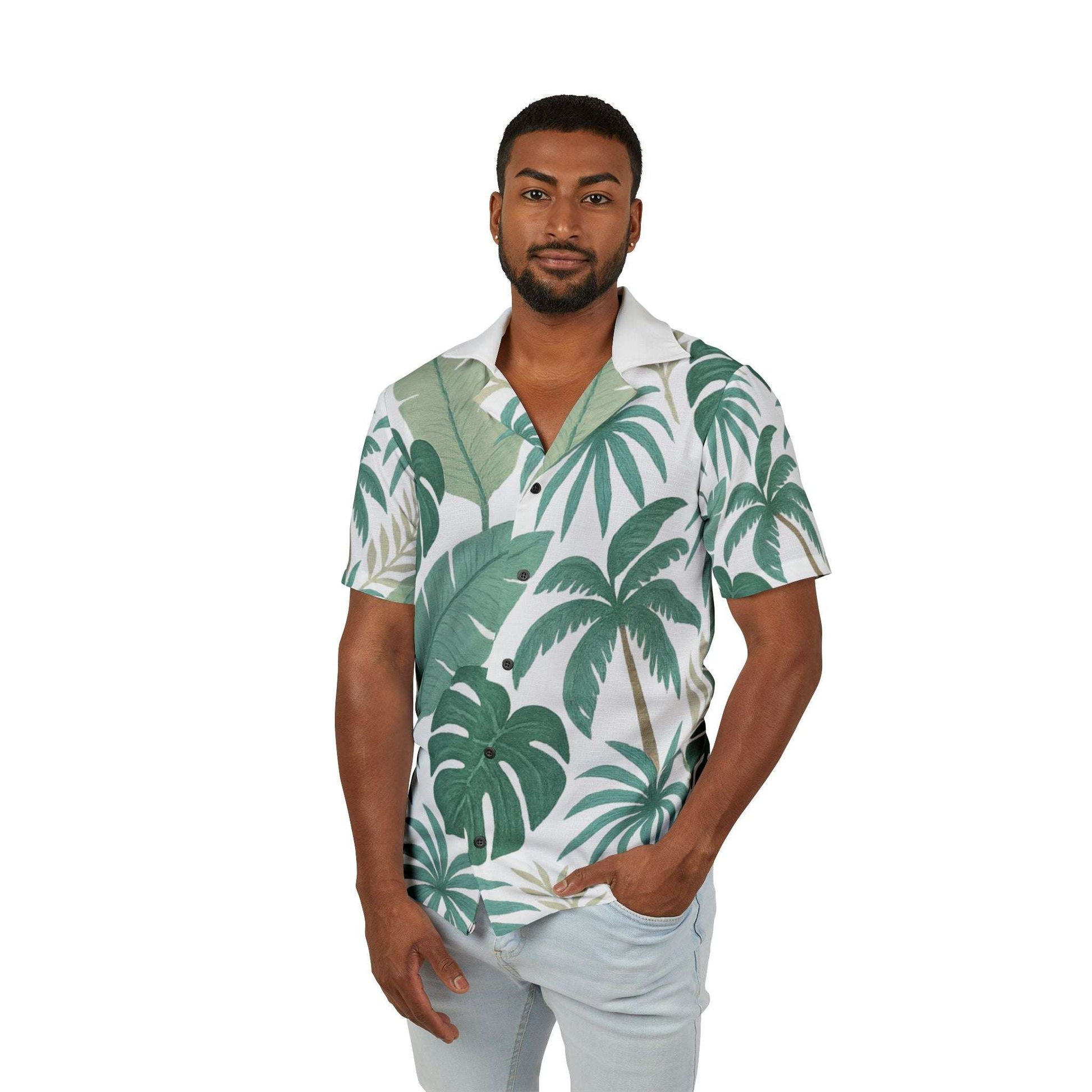 Tropical-themed men's shirt styled for poolside parties, luau events or cruises
