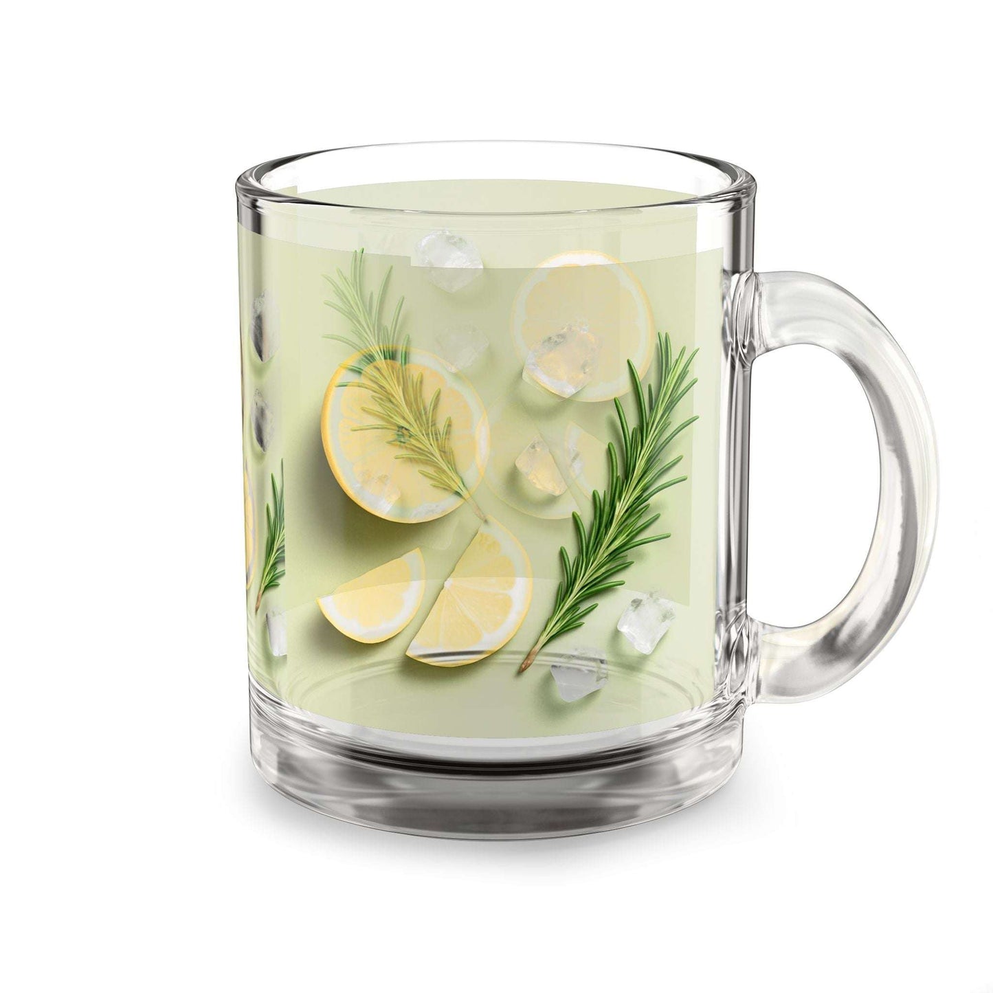 Clear 10oz heat-resistant glass mug with handle