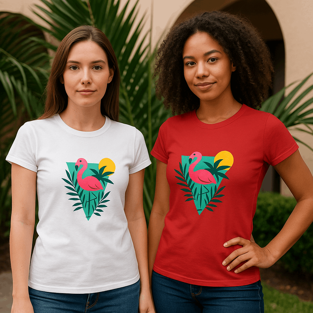 Soft cotton flamingo tee paired with beach accessories