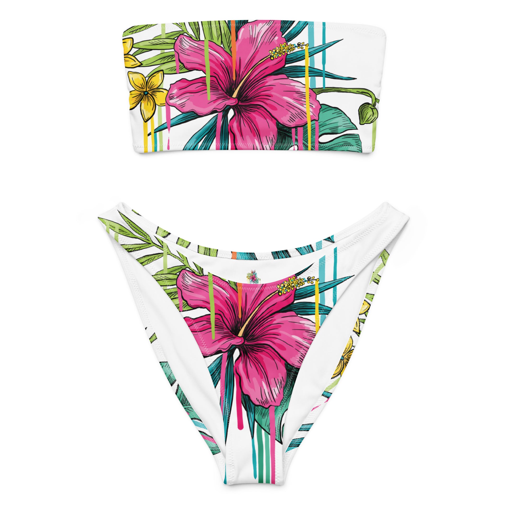 Women’s Recycled Strapless Bikini with High-Leg V-Cut Bottom – UPF 50+ Eco Swimwear
