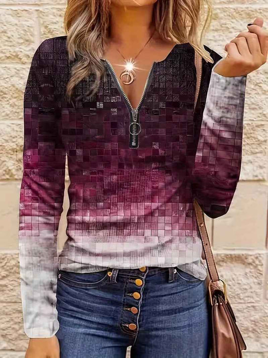 Striped Half Zipper Top for Women Casual Loose Pullover