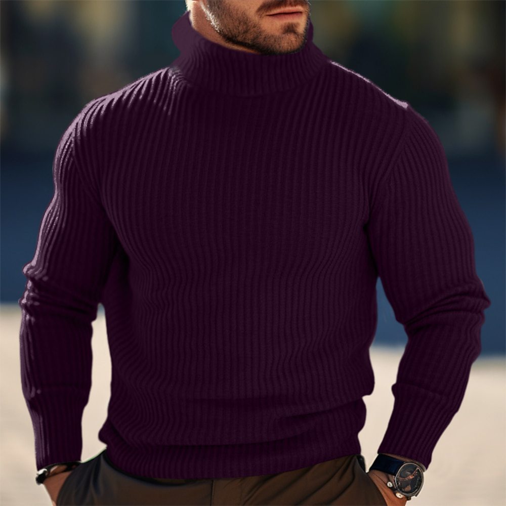 Men’s Turtleneck Sweater – Retro Stripe, Lightweight