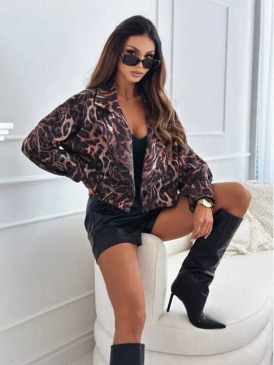 "leopard print blazer women back view fully lined construction"