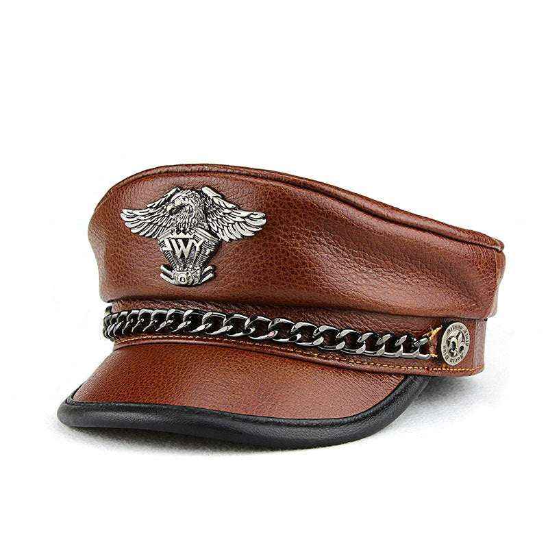 Men’s Harley Motorcycle Hat - Genuine Leather, Retro Punk Style