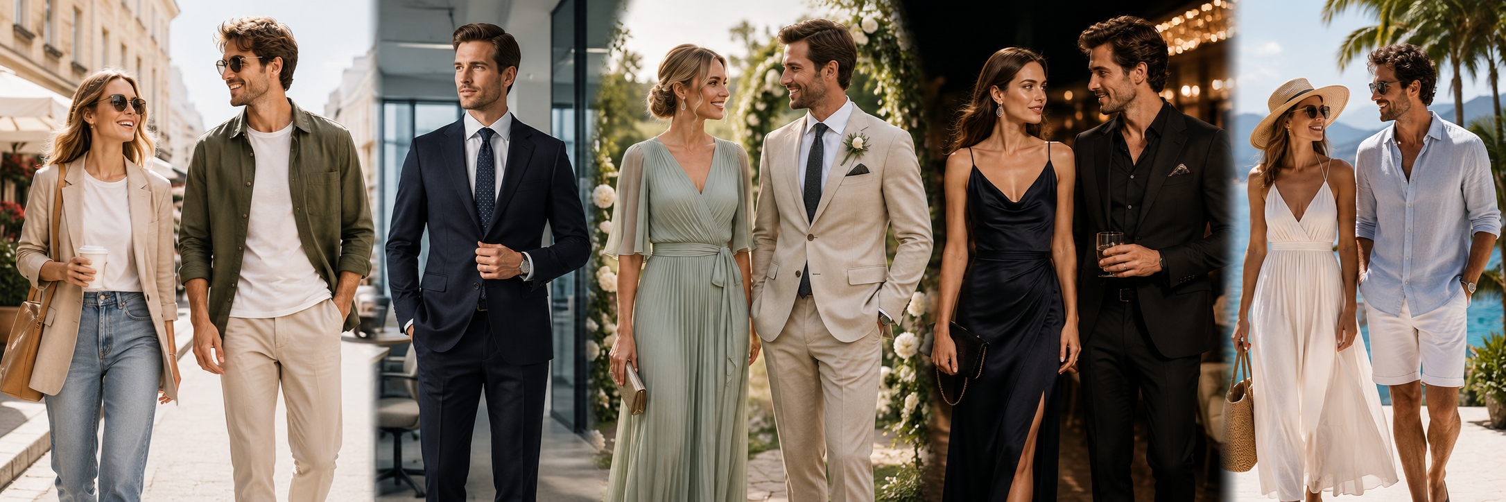 PrintOne1 fashion inspiration with outfits for different occasions including women's dresses, men's outfits and seasonal styling