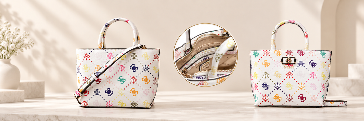 White GUESS faux leather handbag style guide for everyday women's outfits
