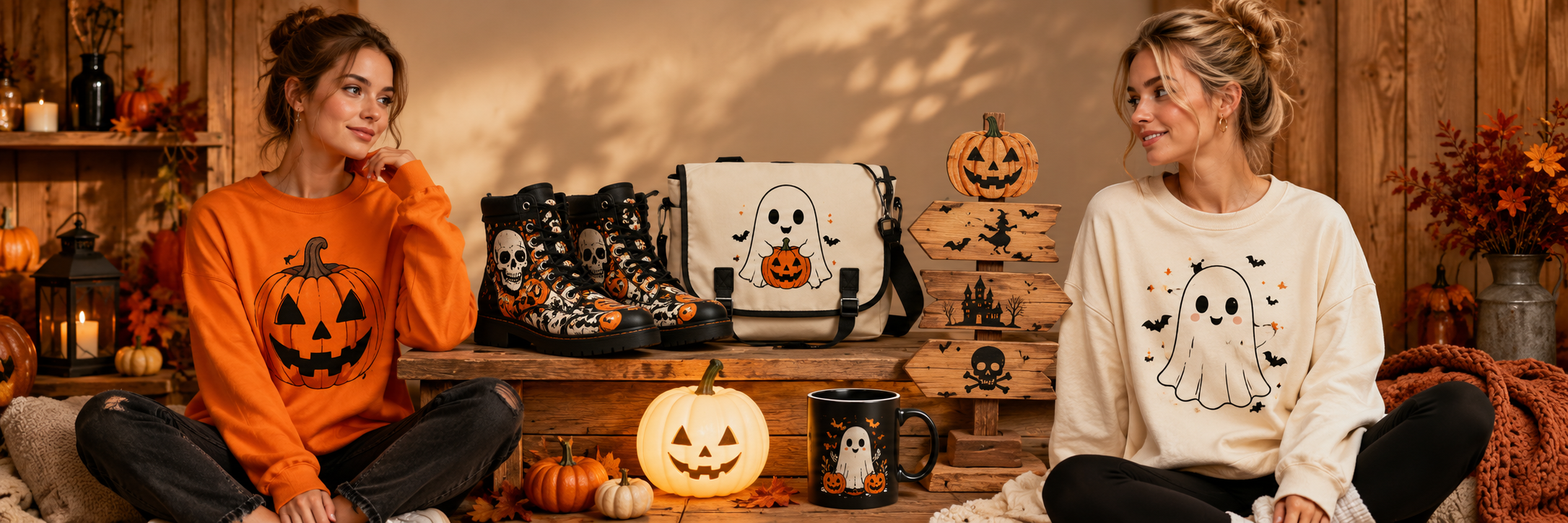 Halloween wooden signpost ornaments for spooky home décor and festive autumn decorating ideas