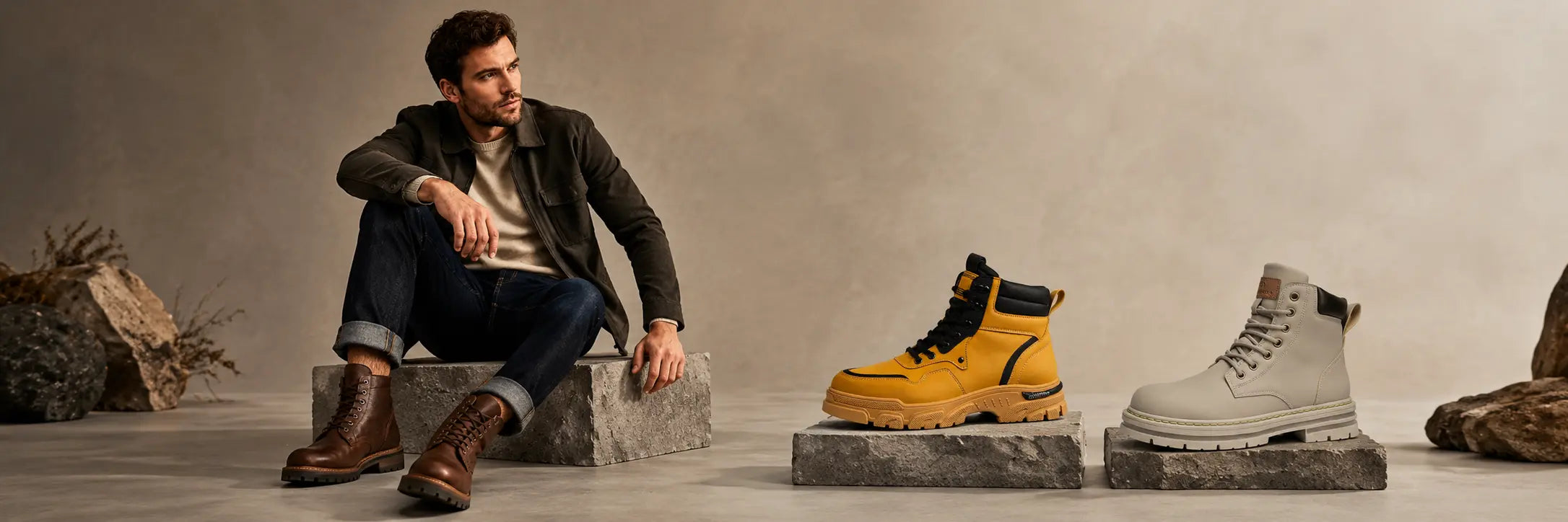 Men’s ankle boots with rugged grip, leather-style finish and casual everyday fit for street and weekend outfits
