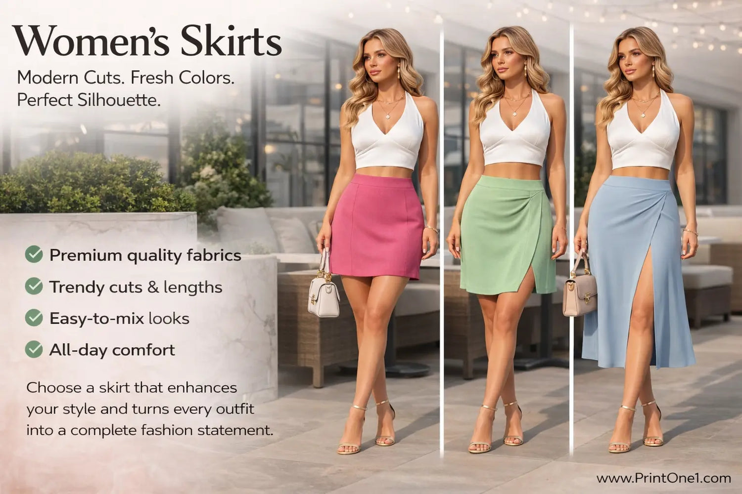 Women’s skirt pleated A-line cut fashion model beige lightweight fabric for casual looks and stylish daily outfits