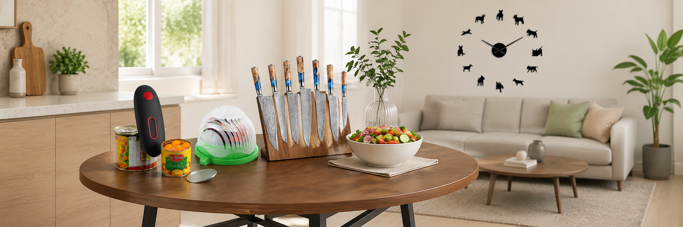 One-touch can opener on kitchen counter, home tool, easy prep