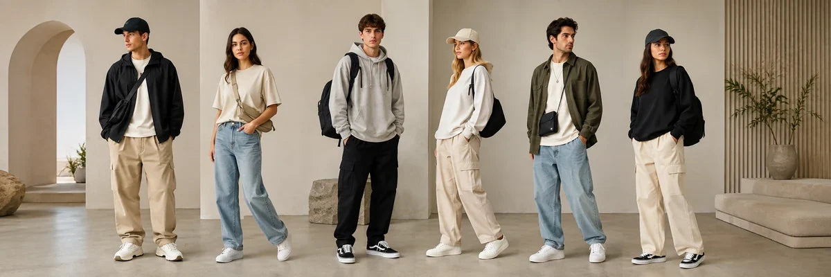Unisex fashion clothing and accessories with hoodies, T-shirts, jackets, denim, caps, bags and sneakers
