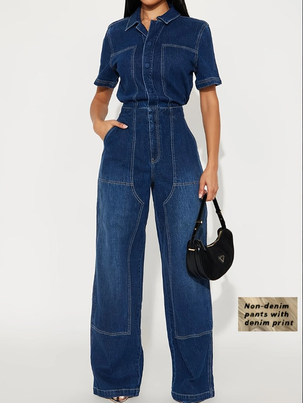 Short sleeve workwear jumpsuit women clean tailored lines