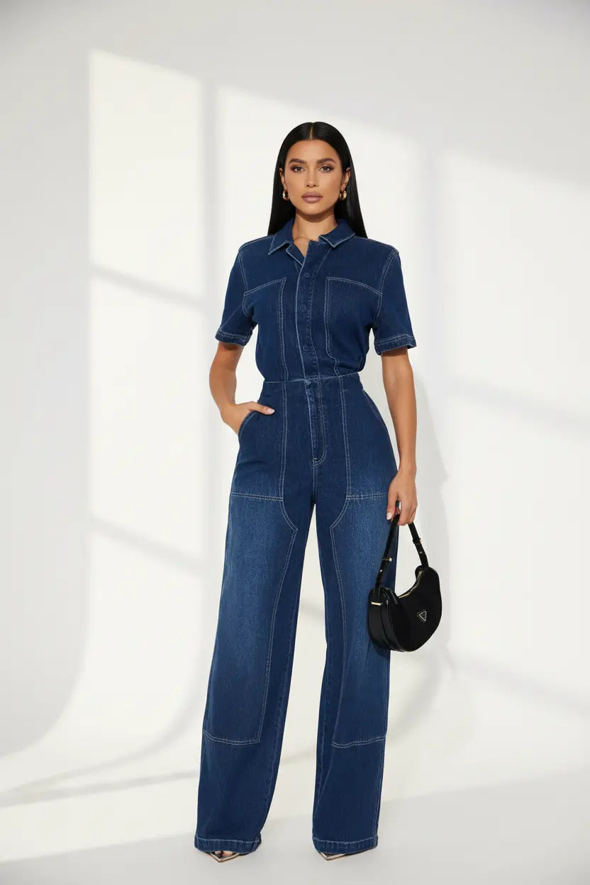 Workwear outfit women jumpsuit styled for creative professional lifestyle