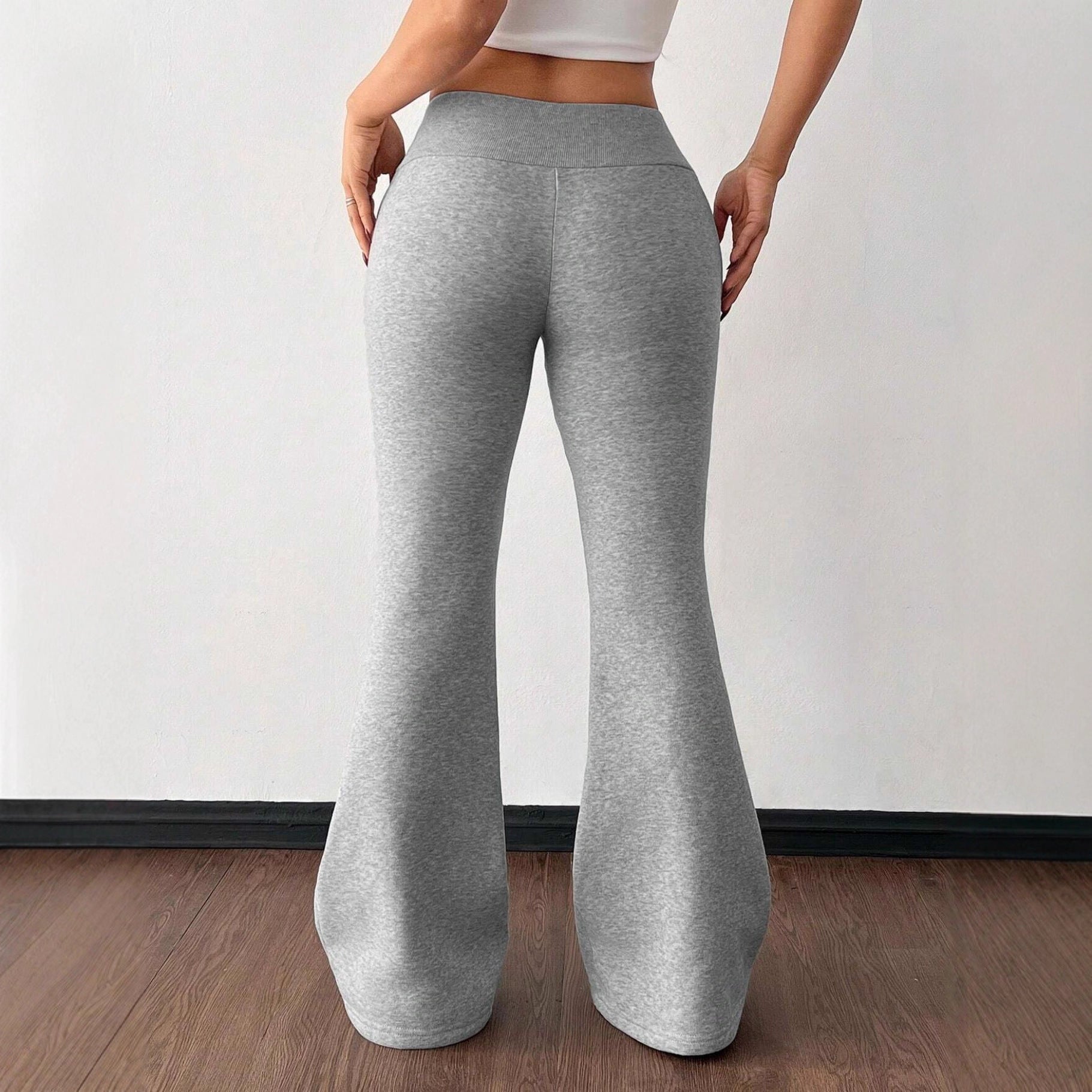 elegant fleece pants women straight cut high waist design
